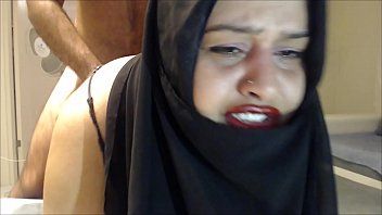 Sexy hijab woman struggles sucking cock